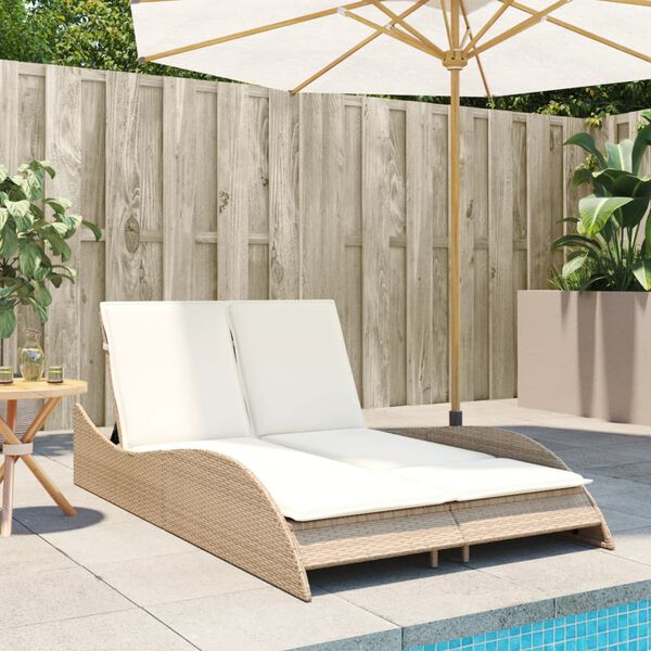 vidaXL liggestol med hynder 114x205x73 cm polyrattan beige