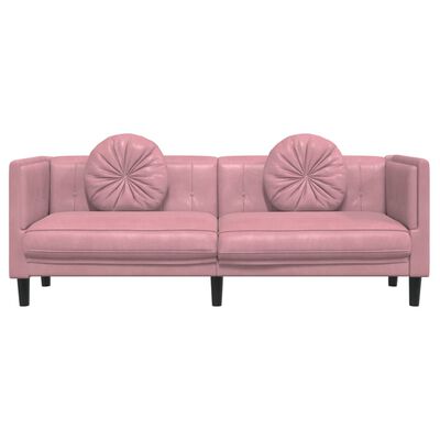vidaXL 3-personers sofa med hynder velour lyserød