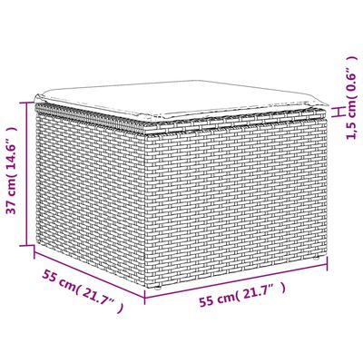 vidaXL haveskammel med hynde 55x55x37 cm polyrattan grå
