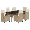 vidaXL spisebordss&aelig;t til haven 7 dele med hynder polyrattan beige