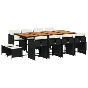 vidaXL spisebordss&aelig;t til haven 13 dele med hynder polyrattan sort