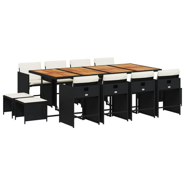 vidaXL spisebordss&aelig;t til haven 13 dele med hynder polyrattan sort