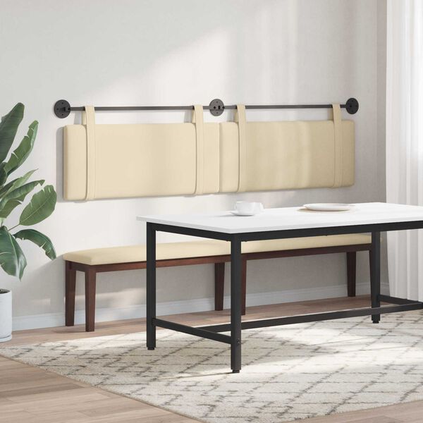 vidaXL H&aelig;ngende Hovedgavl V&aelig;gmonteret Creme 210 x 55 x 5 cm Stof