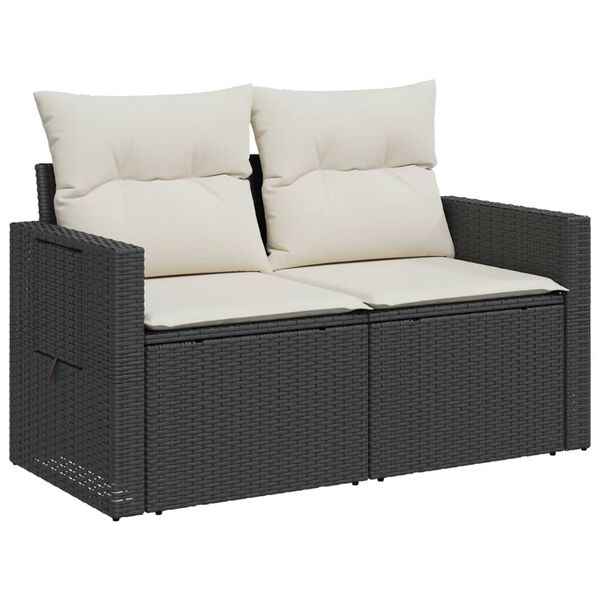 vidaXL 2-personers havesofa med hynder polyrattan sort