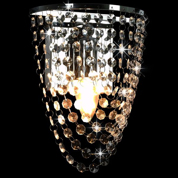 vidaXL væglampe med krystalperler oval E14-pære sølvfarvet