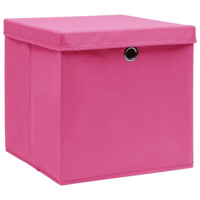 vidaXL opbevaringskasser med låg 4 stk. 28x28x28 cm pink