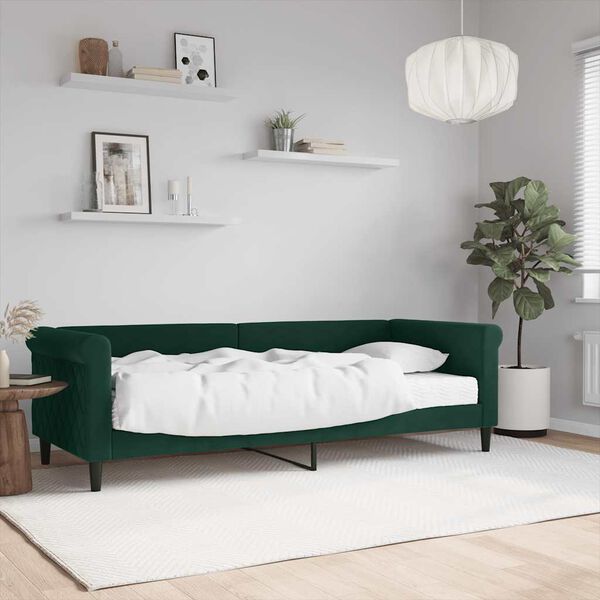 vidaXL daybed med madras 80x200 cm velour m&oslash;rkegr&oslash;n