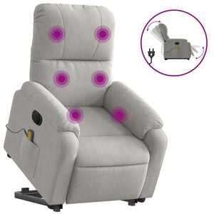 vidaXL massagestol med l&oslash;ftefunktion mikrofiberstof lysegr&aring;