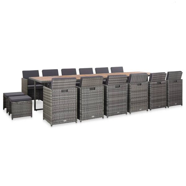 vidaXL udend&oslash;rs spisebordss&aelig;t med hynder 17 dele polyrattan gr&aring;