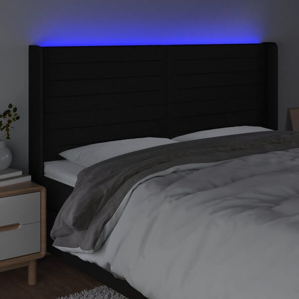 vidaXL sengegavl med LED-lys 163x16x118/128 cm stof sort