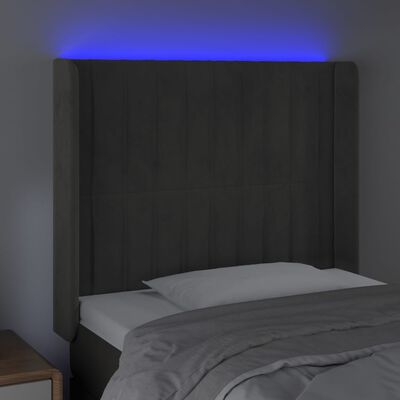 vidaXL sengegavl med LED-lys 93x16x118/128 cm fløjl mørkegrå