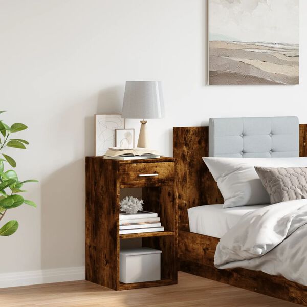 vidaXL sengebord 35x34x65 cm konstrueret tr&aelig; r&oslash;get egetr&aelig;sfarve