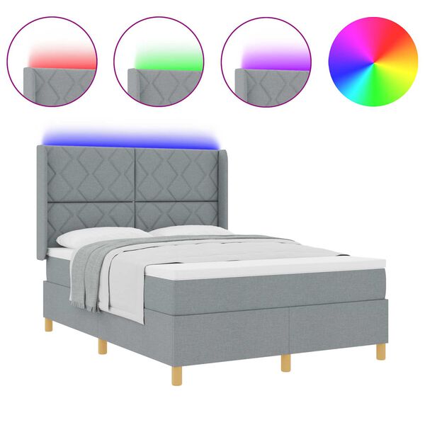 vidaXL Box spring seng med madras Lysegr&aring; 140 x 200 cm Stof