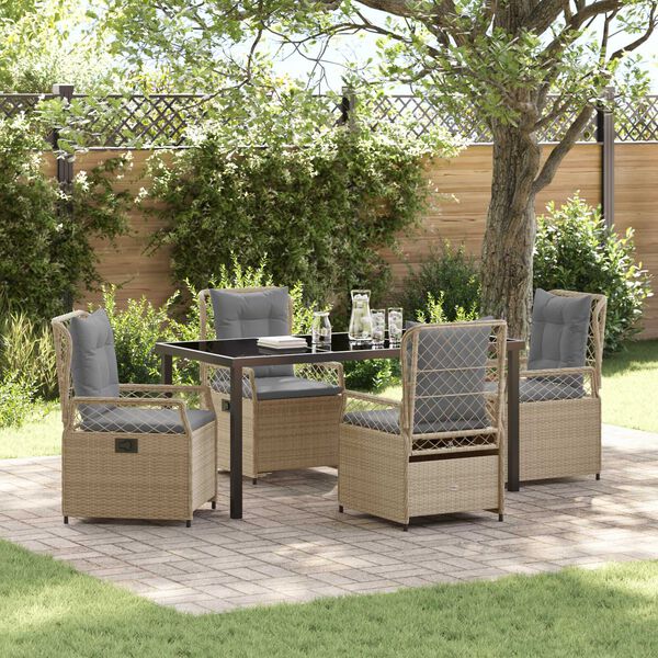 vidaXL Have Spisebordss&aelig;t 5 pcs Beige og lys gr&aring; polyrattan