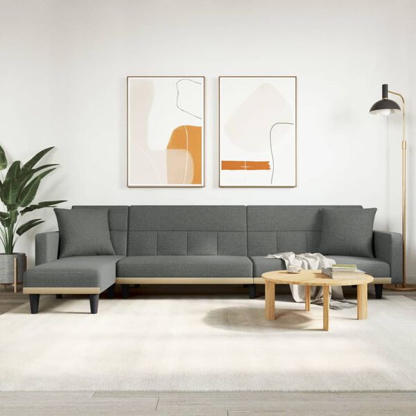 vidaXL L-formet sovesofa 275x140x70 cm stof m&oslash;rkegr&aring;