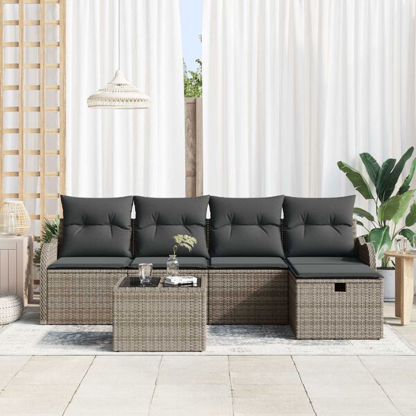 vidaXL Havesofa Sæt med pude 6 pcs Grå 231 x 117 x 85 cm Poly rattan