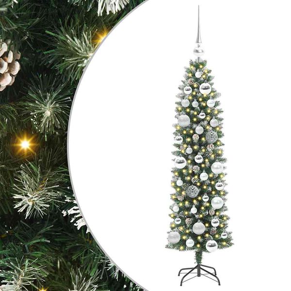 vidaXL Kunstigt slankt juletr&aelig; med 150 LED'er Gr&oslash;n og Hvid 120 cm