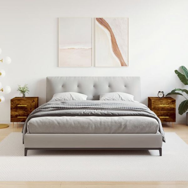 vidaXL sengeborde 2 stk. 40x35x47,5 cm konstrueret tr&aelig; r&oslash;get egetr&aelig;