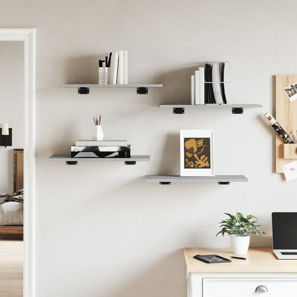 vidaXL væghylder 4 stk. 60x30x1,5 cm konstrueret træ grå sonoma-eg