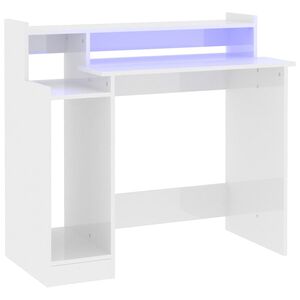 vidaXL skrivebord m. LED-lys 97x45x90 cm konstrueret tr&aelig; hvid h&oslash;jglans