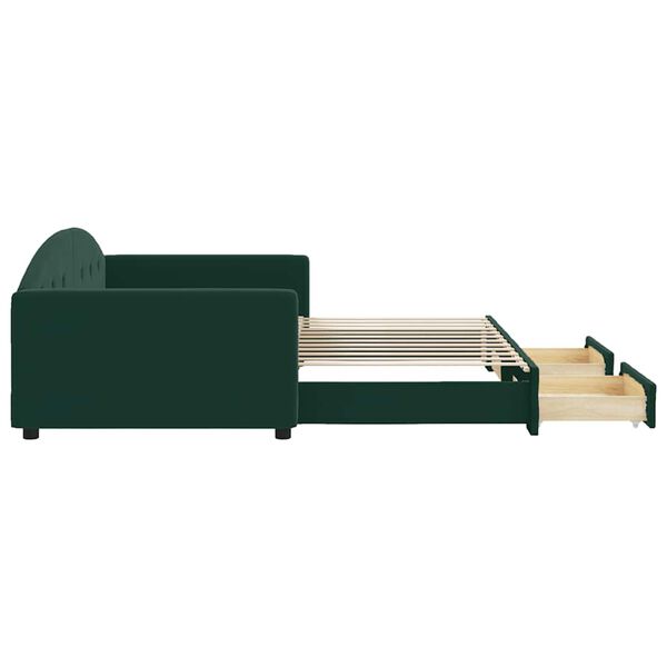vidaXL daybed med udtr&aelig;k og skuffer 100x200 cm velour m&oslash;rkegr&oslash;n