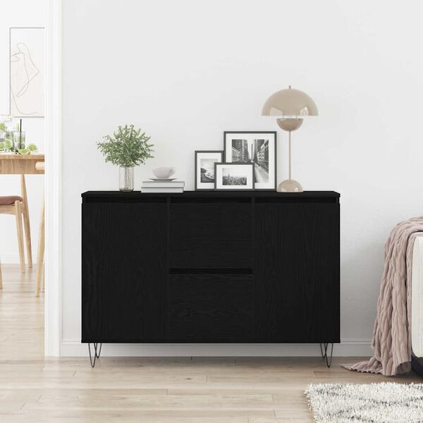 vidaXL Sideboard med skuffe Sort eg 101,5 x 35 x 70 cm Konstrueret træ