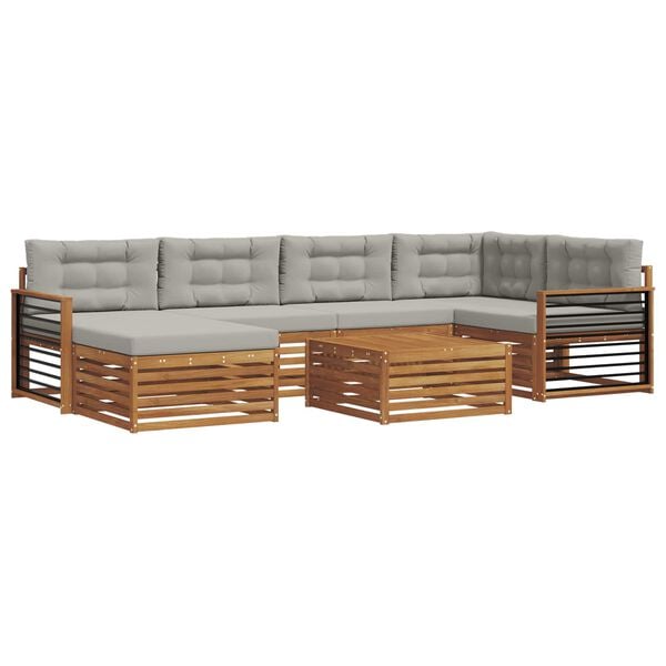 vidaXL Udend&oslash;rs sofagruppe med pude 7 pcs Naturlig og Lys Gr&aring;