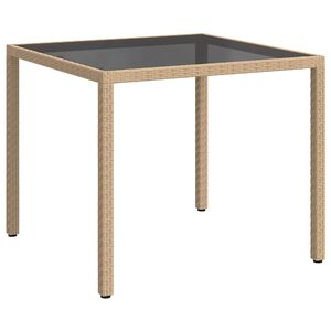vidaXL havebord 90x90x75 cm h&aelig;rdet glas og polyrattan beige