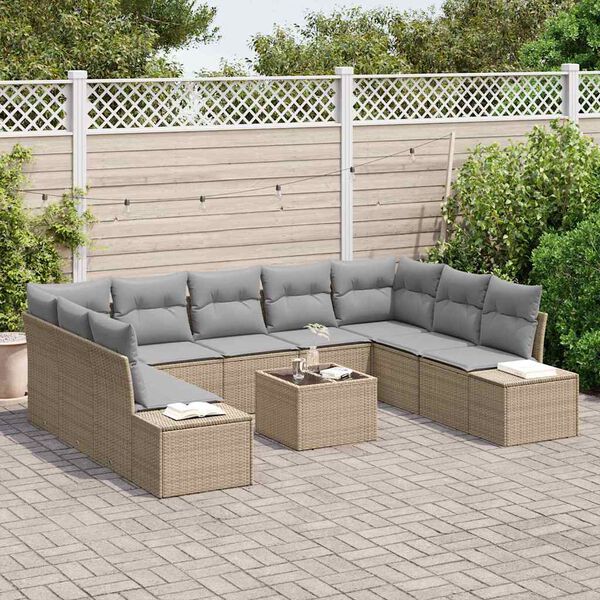 vidaXL Havesofa Sæt med pude 10 pcs Beige polyrattan