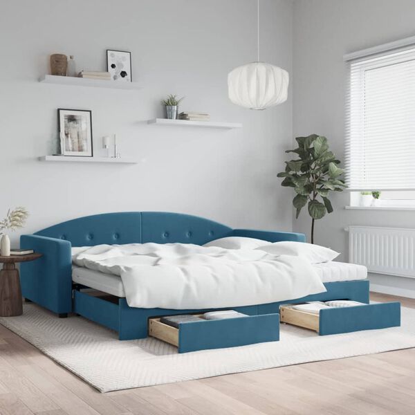 vidaXL daybed med udtr&aelig;k og skuffer 100x200 cm velour bl&aring;