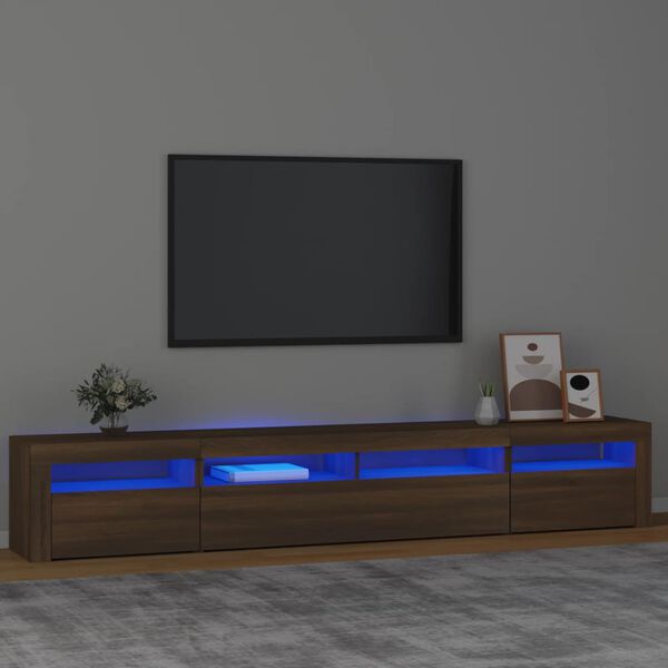 vidaXL tv-skab med LED-lys 240x35x40 cm brun egetræ