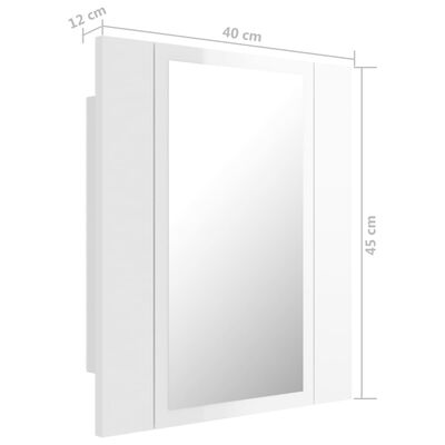 vidaXL badeværelsesskab m. spejl+LED-lys 40x12x45 akryl hvid højglans