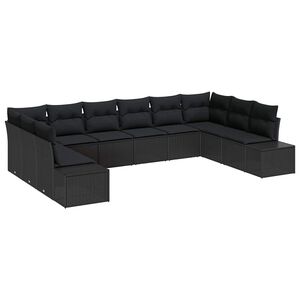 vidaXL Havesofa S&aelig;t 10 stk. 9-personers Sort [Syntetisk]: Polyrattan