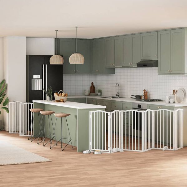 vidaXL hundel&aring;ge med d&oslash;r 15 paneler 750 cm foldbar poppeltr&aelig; hvid