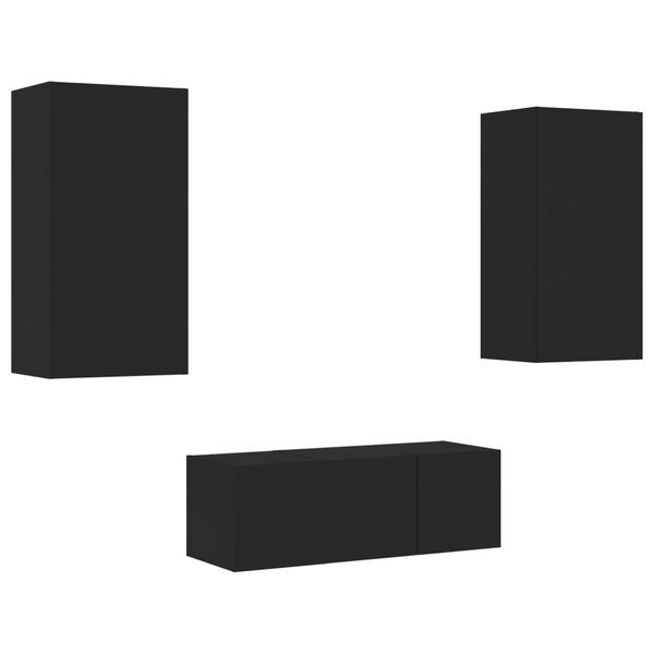 vidaXL tv-m&oslash;bel til v&aelig;g 4 dele med LED-lys konstrueret tr&aelig; sort