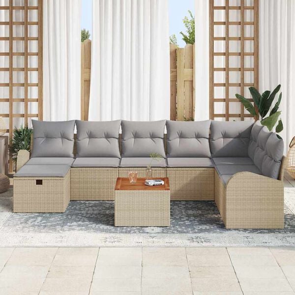 vidaXL Havesofa S&aelig;t med pude med opbevaring 9 pcs Beige Poly rattan
