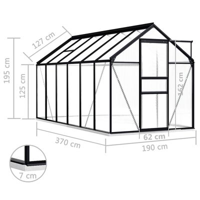 vidaXL drivhus med fundamentramme 7,03 m² aluminium antracitgrå