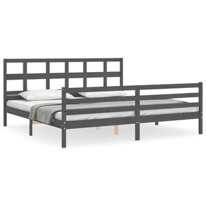vidaXL sengeramme med sengegavl 200x200 cm massivt tr&aelig; gr&aring;