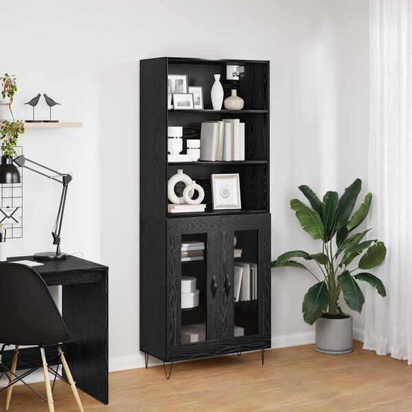 vidaXL Highboard 2 pcs Sort eg Konstrueret tr&aelig;