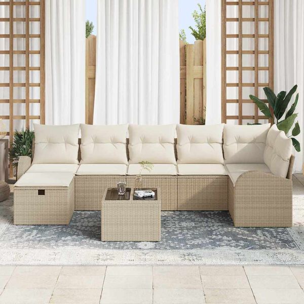 vidaXL Havesofa S&aelig;t med pude med opbevaring 8 pcs Beige Poly rattan