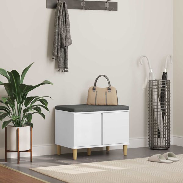 vidaXL Hallb&aelig;nk med pude Hvid 60 x 38 x 46 cm Kunstigt tr&aelig; og stof