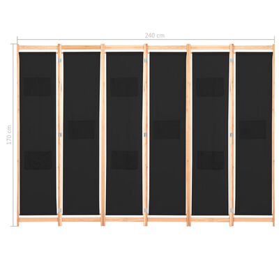 vidaXL 6-panels rumdeler 240 x 170 x 4 cm stof sort