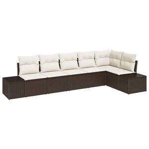 vidaXL Havesofa S&aelig;t med opbevaring 6 pcs Brun og Creme polyrattan