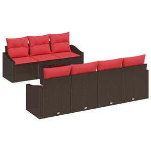 vidaXL Sofa S&aelig;t 8 stk. 3-Antal s&aelig;der Brun og R&oslash;d polyrattan