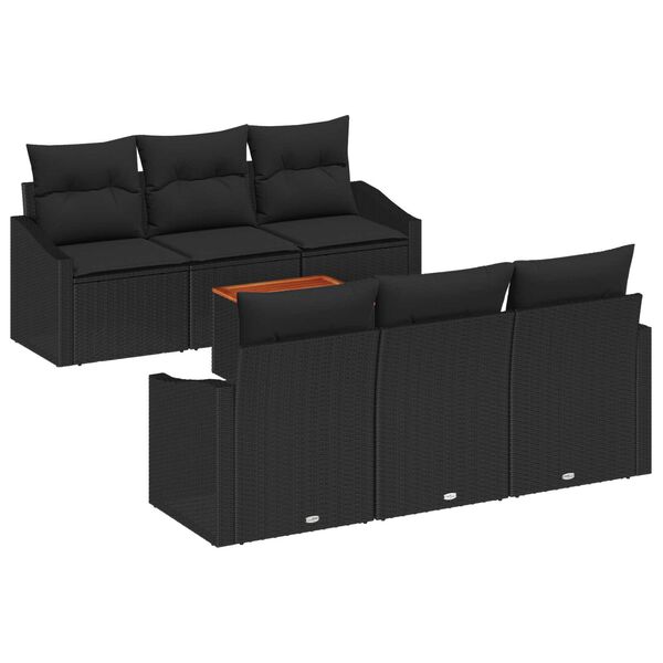 vidaXL Havesofa S&aelig;t med pude 7 pcs Sort polyrattan