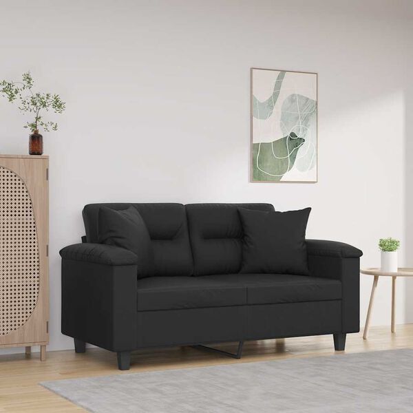 vidaXL 2-personers sofa med puder og hynder 120 cm kunstl&aelig;der sort