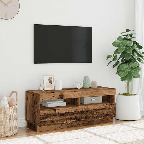 vidaXL tv-bord m. LED-lys 100x35x40 cm konstrueret træ antikt træ