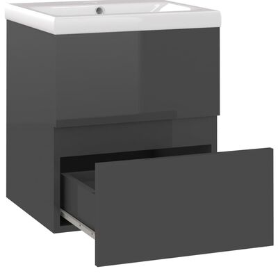 vidaXL vaskeskab med indbygget håndvask konstrueret træ grå højglans