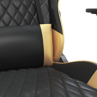 vidaXL gamingstol m. massage og fodstøtte kunstlæder sort guldfarvet