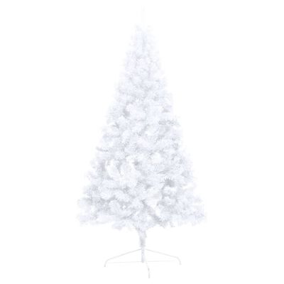 vidaXL kunstigt halvt juletræ med lys og juletræsfod 150 cm PVC hvid